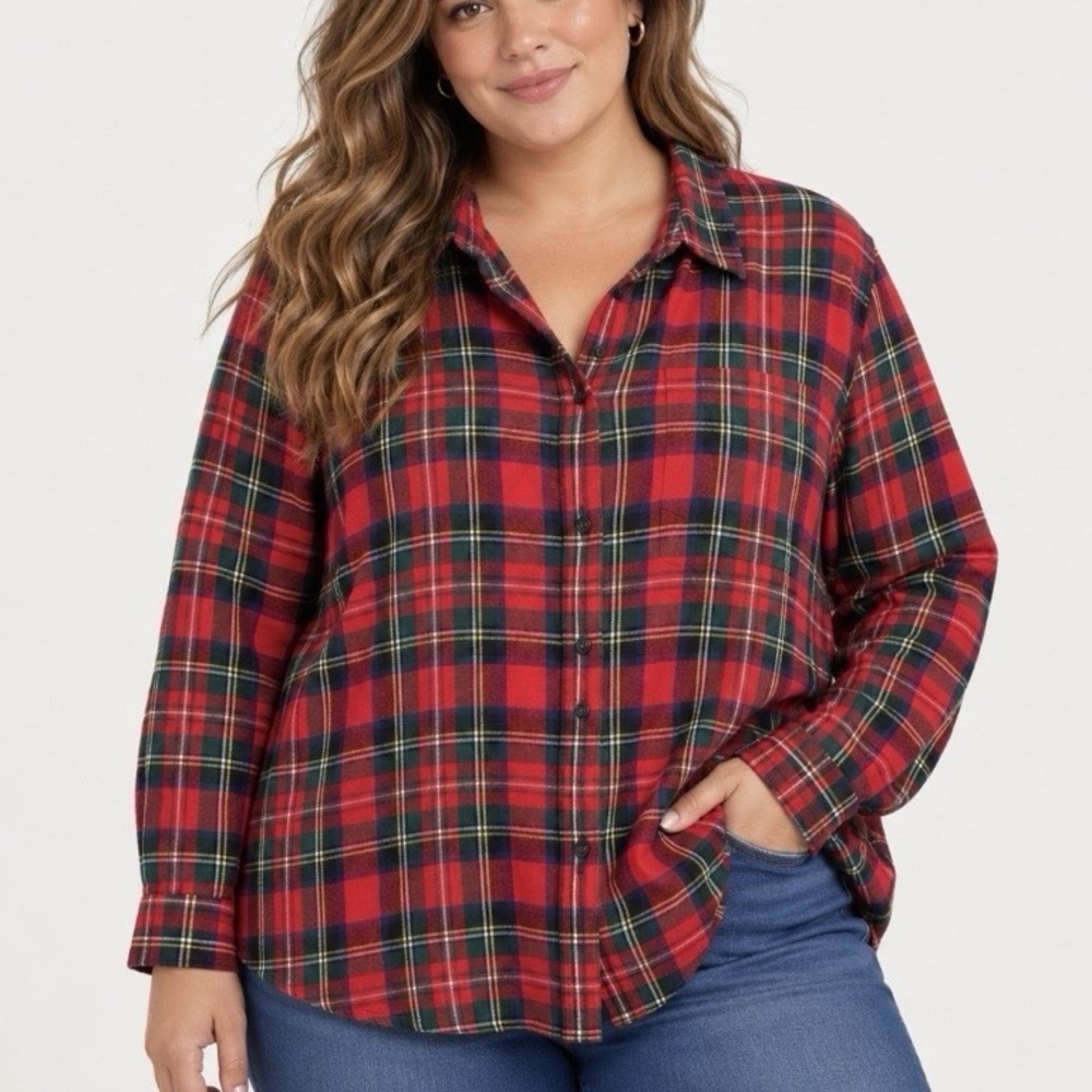 LL Bean Red Scotch Plaid Cotton Flannel Button Shirt Relaxed Fit 3X